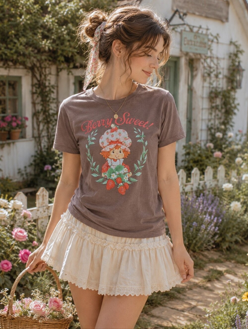 Strawberry shortcake womens Girls Kids brown t-shirt tee shirt XXS New NWT